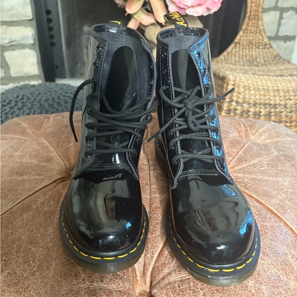 Black patent leather Dr Marten boots